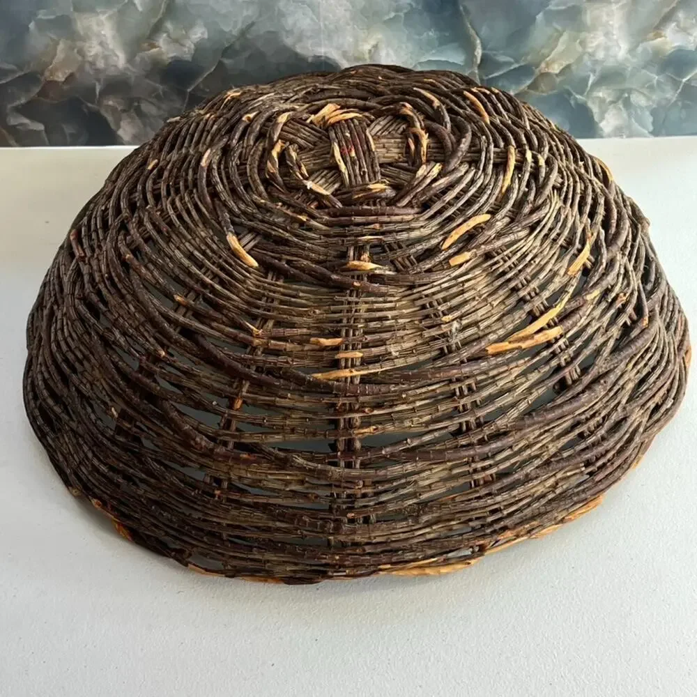 Antique Rustic Handmade Woven Scalloped Willow Reed Basket Centerpiece